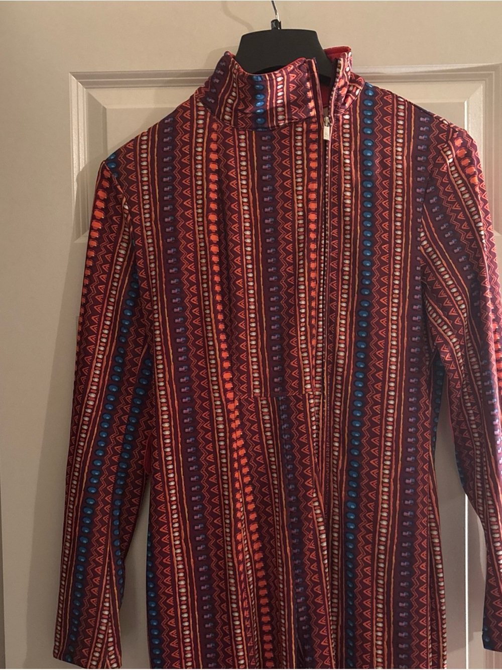 Sassy Jones Orange Geometric Striped High-Neck With wide Leg Jumpsuit - Picture 2 of 15